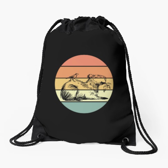 Retro Capybara Drawstring Bags