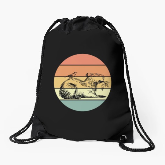 Retro Capybara Drawstring Bags