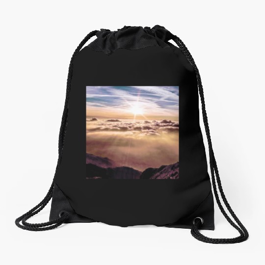 dark blue ocean waves storm fantasy Drawstring Bags