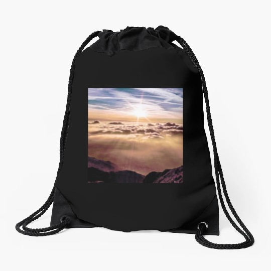 dark blue ocean waves storm fantasy Drawstring Bags