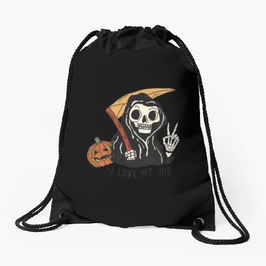I Love my job grim reaper Drawstring Bags