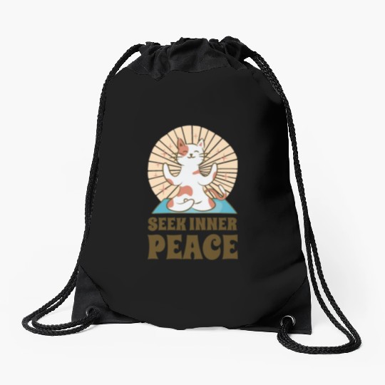 Serenity Cat Yoga Cat Owner Meditation Yoga Fan Drawstring Bags