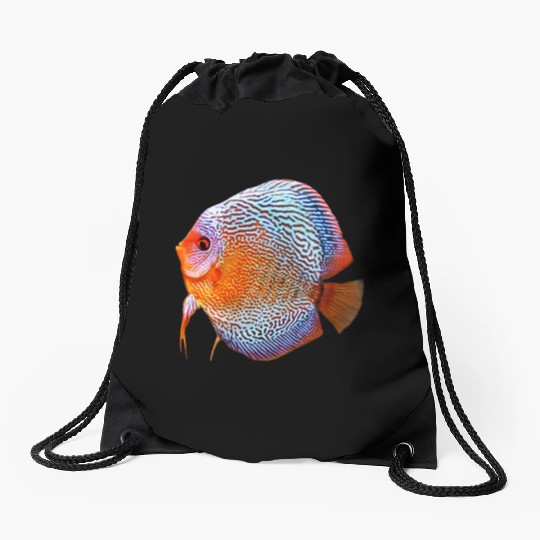 DISCUS FISH - Snakeskin, orange/blue Drawstring Bags