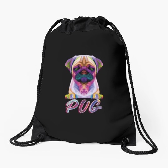 Dog Breed Colorful Pug Drawstring Bags