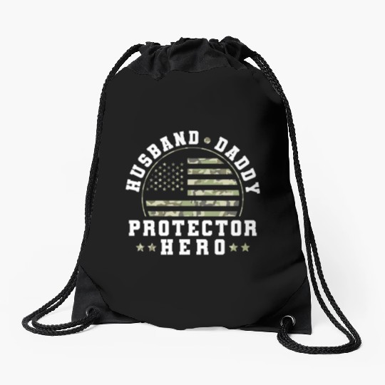 Husband Daddy Protector Hero US Army Veteran Drawstring Bags