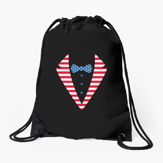 US American Flag Tuxedo Suit Tux 4th Of July Drawstring Bags