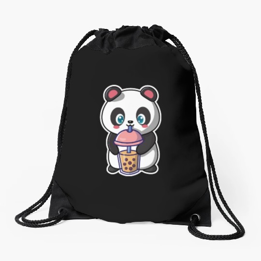 Panda Bear Boba Milk Tea Funny Bubble Tea Lovers Drawstring Bags