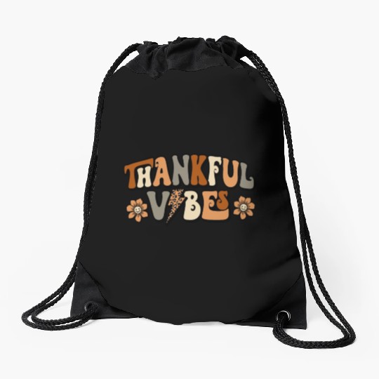 Retro Thankful Vibes Leopard Print Drawstring Bags