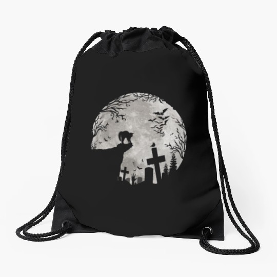 Halloween Black Cat Werewolf Full Moon Bats trick Drawstring Bags
