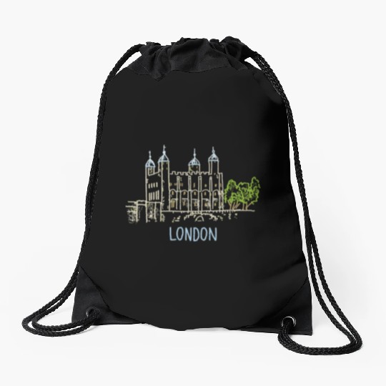 Tower Of London Unique Hand Drawn Art Drawstring Bags