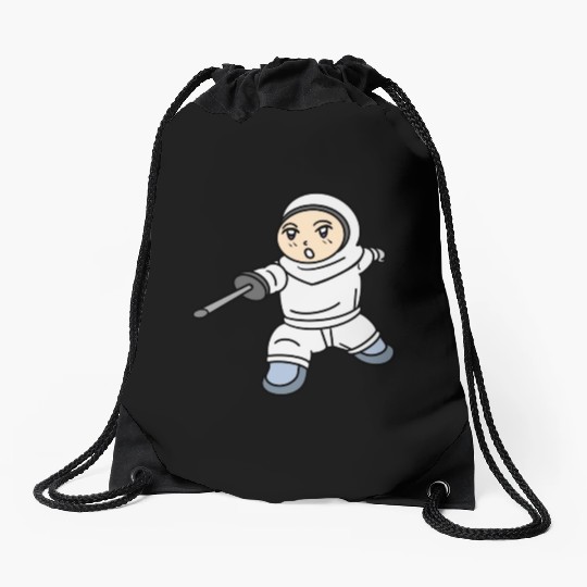 Cartoon kid fencing Drawstring Bags