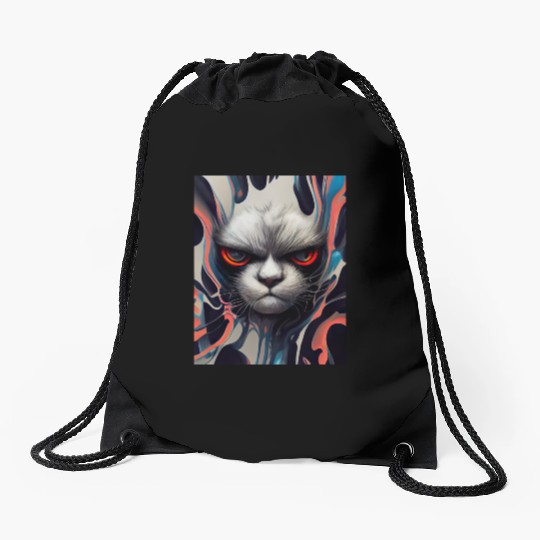 Angry Cat Drawstring Bags