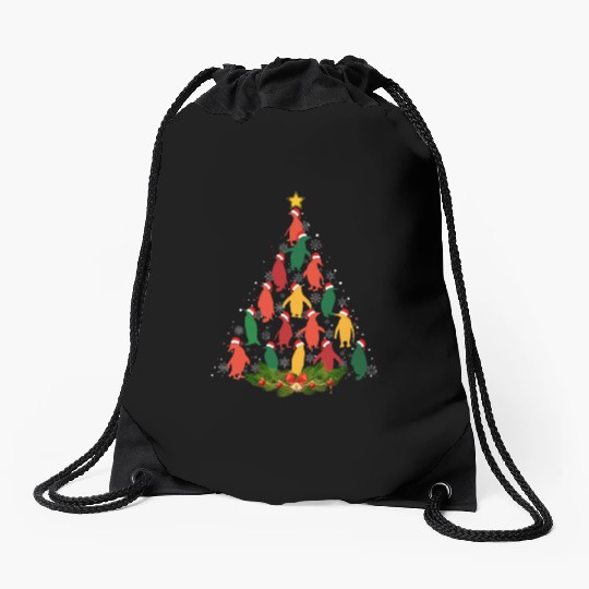 Family Matching Christmas Pajama Penguin Xmas Tree Drawstring Bags