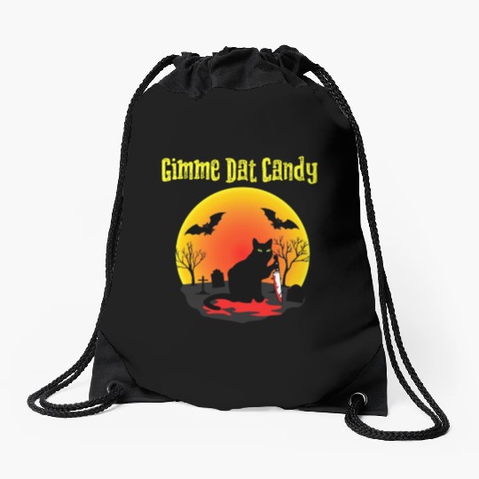 Gimme Dat Candy Creepy Cat Spooky Halloween Drawstring Bags