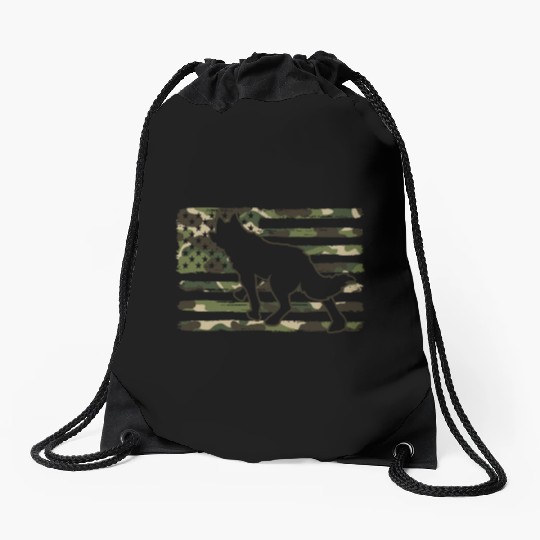 Coyote Hunting Camo American Flag Drawstring Bags