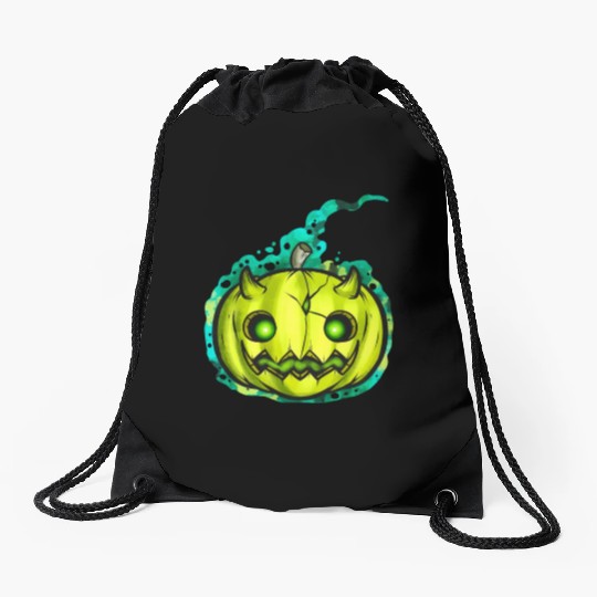 Green Pumpkin Spirit With Horns Halloween Drawstring Bags