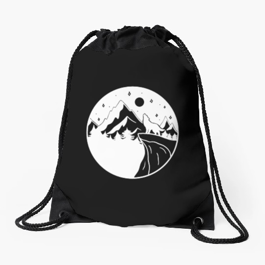 Wolf on the Mountain Drawstring Bags