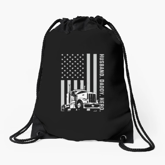 Patriotic Trucker Dad Truck Driver Drawstring Bags