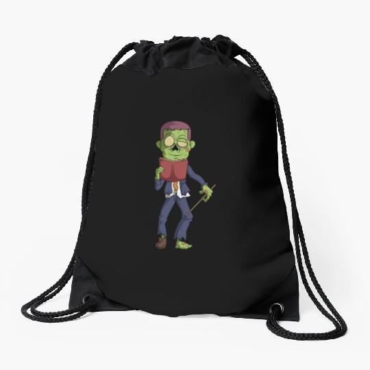 Zombie School Teacher Reading A Book Halloween Drawstring Bags