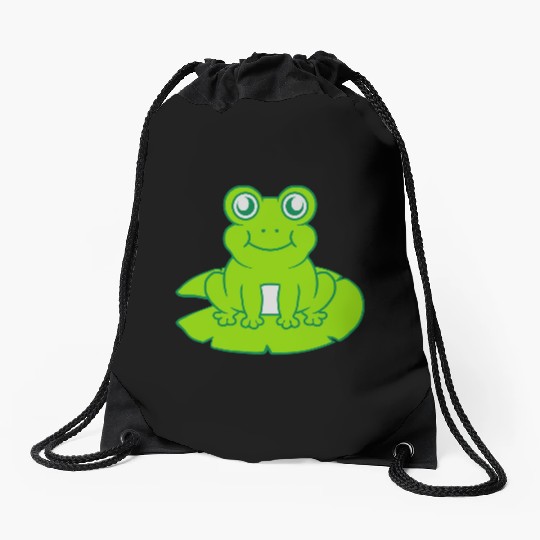 frog sitting water lily sea leaf Drawstring Bags