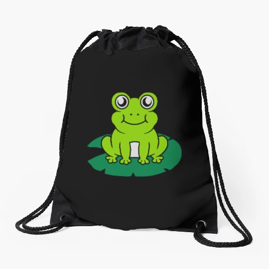 Cute frog sitting water lily Drawstring Bags