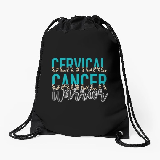 Cervical Cancer Awareness Month Warrior Teal White Drawstring Bags