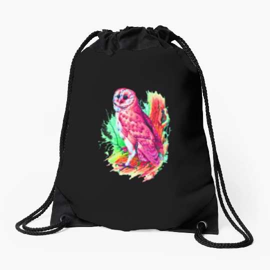 Great Owl Illustrate Drawstring Bags