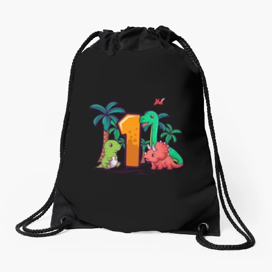 1st Birthday T-Rex Triceratops Dinosaur 1 Year Drawstring Bags