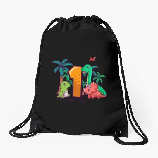 1st Birthday T-Rex Triceratops Dinosaur 1 Year Drawstring Bags