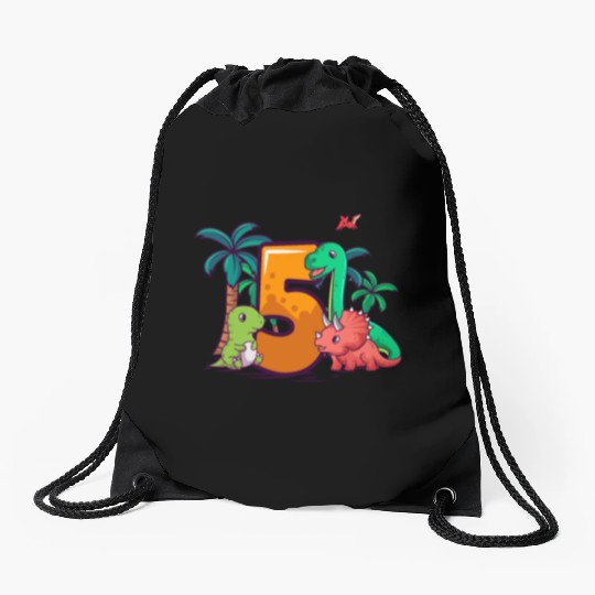 5th Birthday Trex Triceratops Dinosaur 5 Year Drawstring Bags