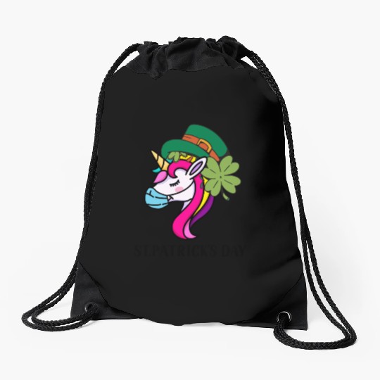 Toddler Girls St Patricks Day Rainbow Unicorn Face Drawstring Bags