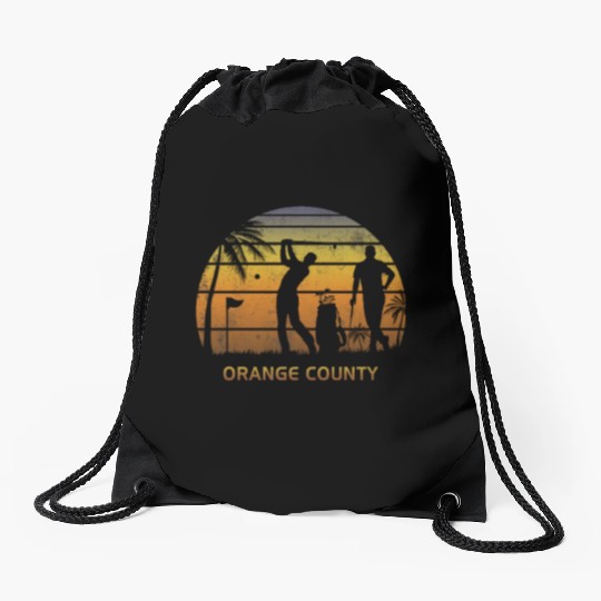 Retro Orange County Golf Golfing Fan Golfer Gift Drawstring Bags