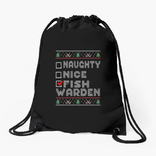 Naughty Nice Fish Warden, Matching Christmas Drawstring Bags