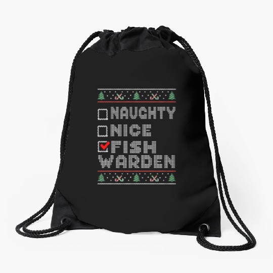 Naughty Nice Fish Warden, Matching Christmas Drawstring Bags