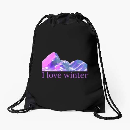 I love winter - mountain-winter in cool colors Drawstring Bags