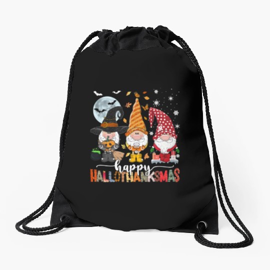 Happy Hallothanksmas Gnomes Lover Halloween Drawstring Bags