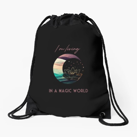 Magic Spiritual Desert Moon Water Lily Drawstring Bags