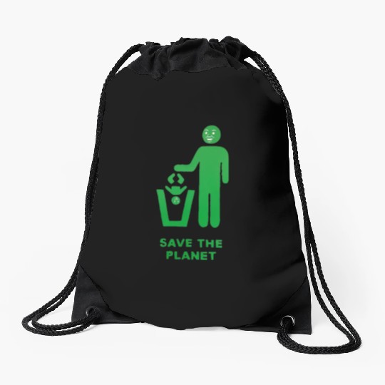 save the planet Drawstring Bags