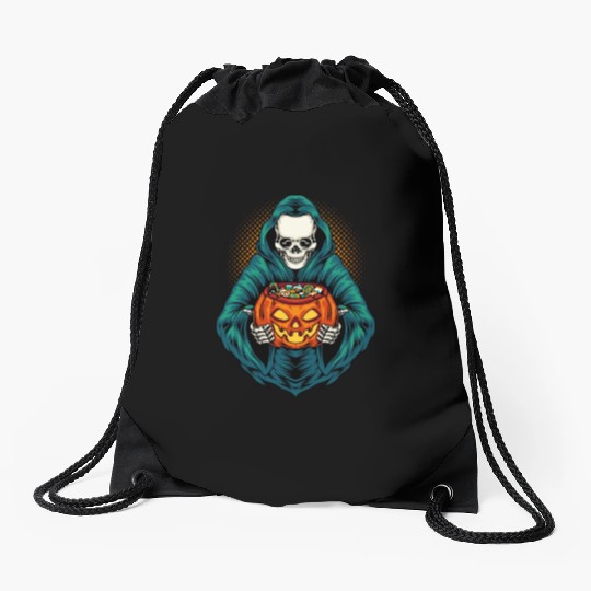 Grim Reaper With Scary Pumpkin - Halloween Drawstring Bags