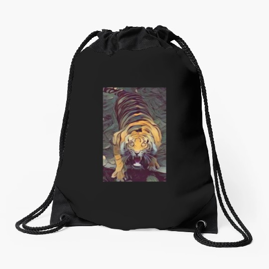 Tiger Color Painted Looking Up Drawstring Bags