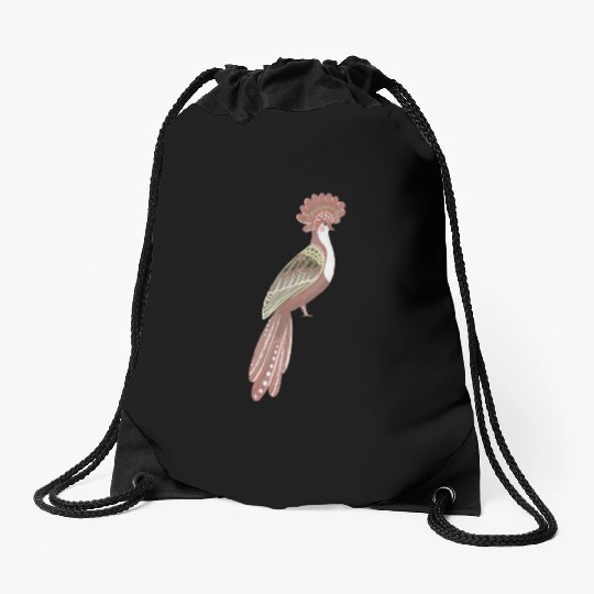 Folk art fancy bird Drawstring Bags