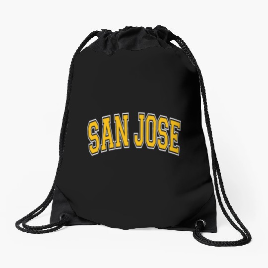 San Jose Varsity Style Amber Text Drawstring Bags