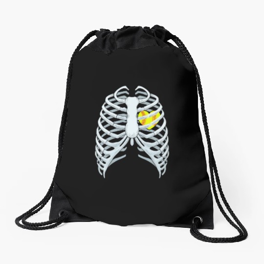 Funny Softbal Heart Skeleton Rib Cage Halloween Drawstring Bags