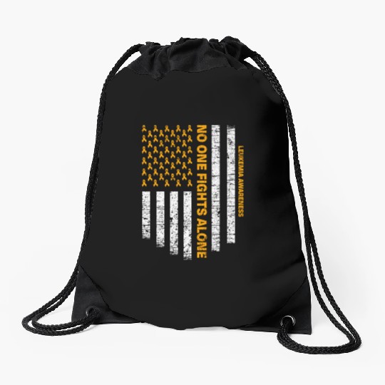 No One Fights Alone Usa Flag Leukemia Awareness Drawstring Bags