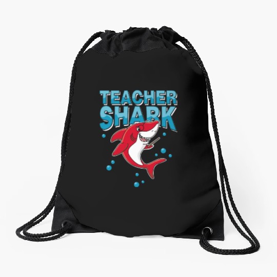 Teacher shark .. school student lessons enrollment Drawstring Bags