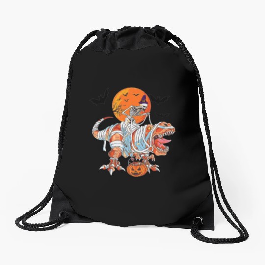 Skeleton Riding Mummy Dinosaurs T Rex Halloween Drawstring Bags