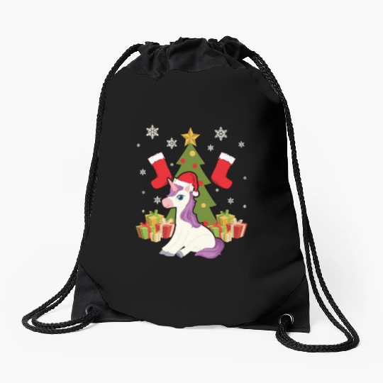 Unicorn Christmas Day Happy Holiday Santa Claus Drawstring Bags