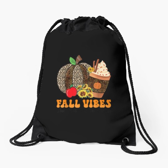 Groovy Fall Vibes Teacher Life Pumpkin Drawstring Bags