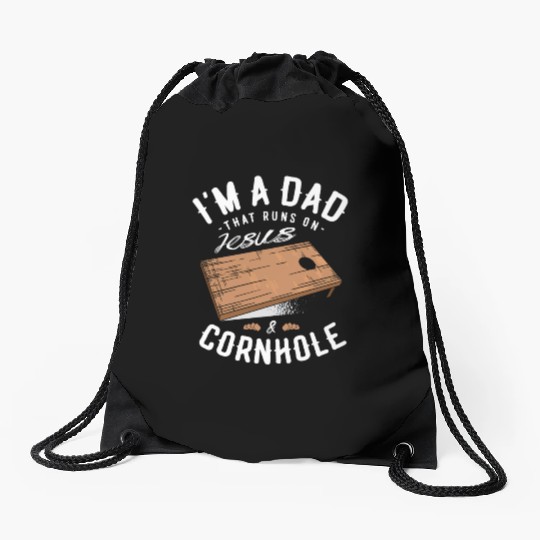 A Dad That Runs On Jesus And Cornhole Christian Drawstring Bags