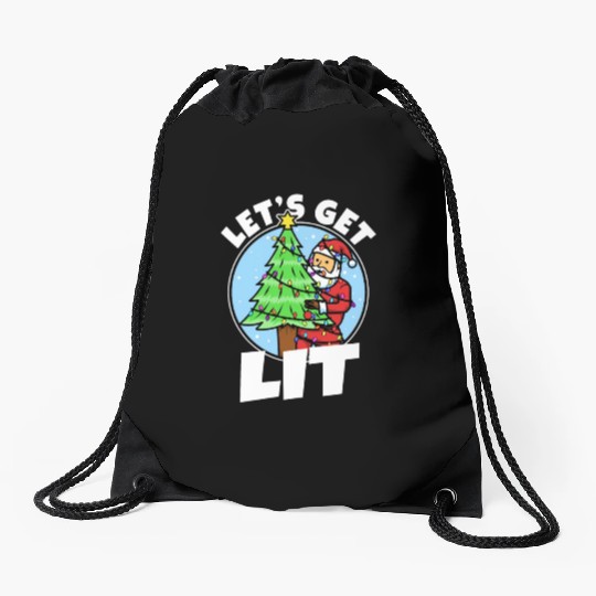 Lets get lit christmas Drawstring Bags